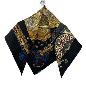 HERMES Carre 90 - Black Dark yellow Multi Scarf 196-072525